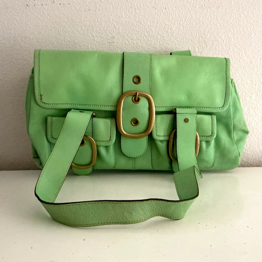 Banana Republic Mint Green Shoulder Bag with Gold Buckles